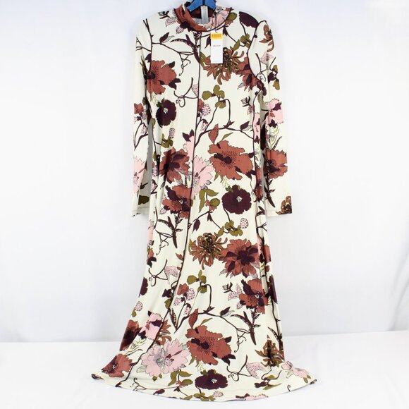 ME+EM Scribble High Neck Floral Print Maxi Dress in Cream Multi - Size 8 - NWT - Picture 2 of 9